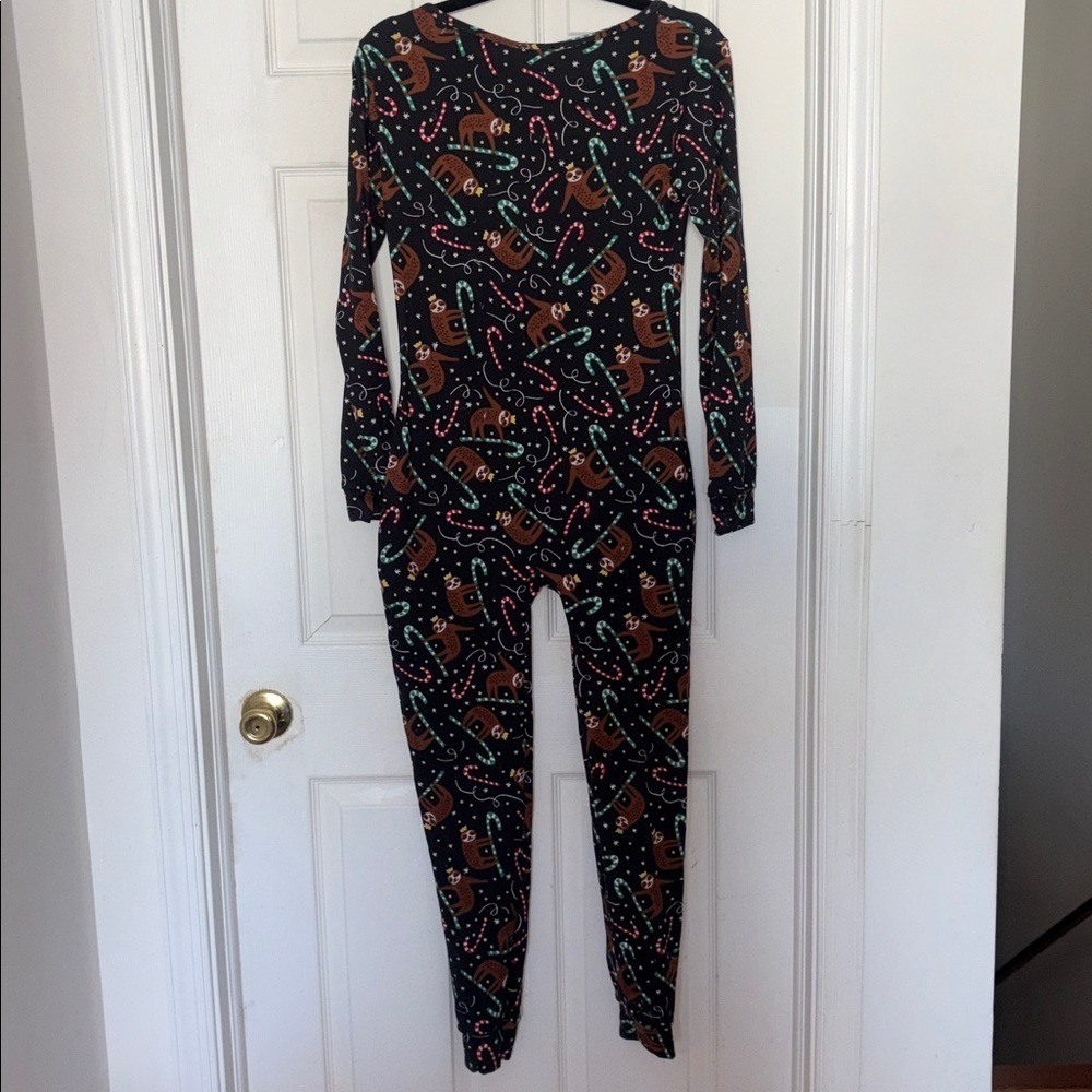 Sho Sho Christmas Sloth Candy Cane Onesie Pajamas Headband Black Red Size M - Picture 2 of 4